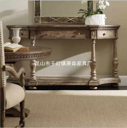 美式乡村实木入户玄关柜餐边柜沙发背几 法式复古玄关桌墙边桌