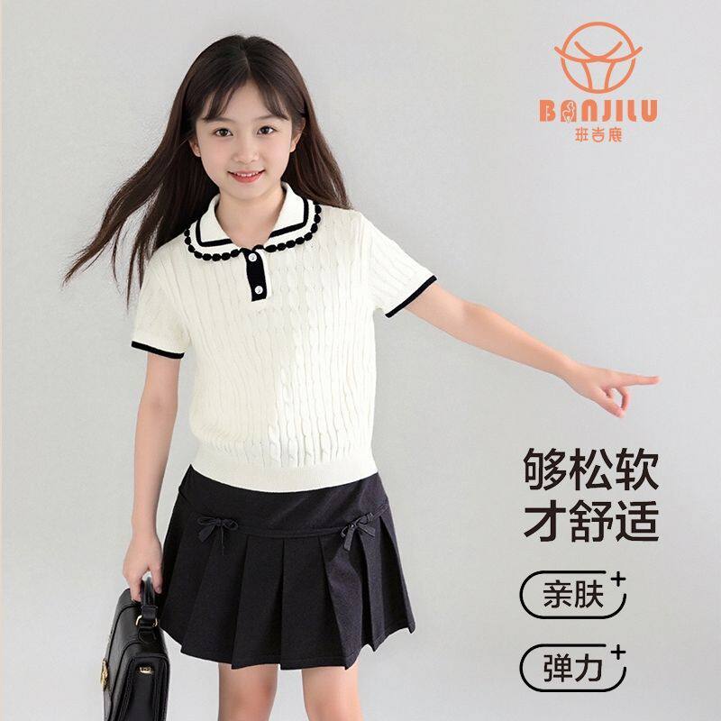 2025新款女童短袖夏季儿童洋气学院polo衫小香风针织衫薄款上衣