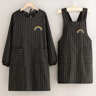 简约棉布长袖 围裙家用厨房防污透气做饭罩衣女日系餐饮工作服印字