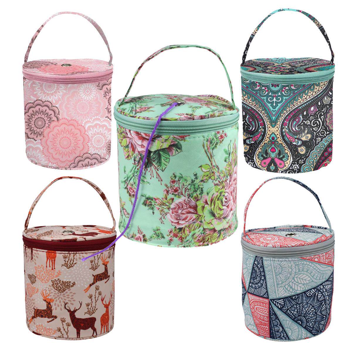 跨境热销短款毛线纱线手提收纳包便携自带线孔筒包钩针工具收纳袋