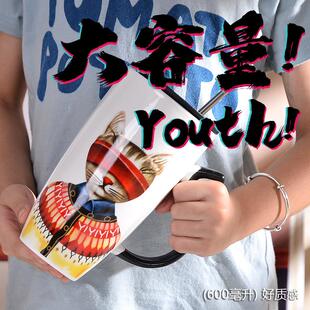 可爱猫咪大容量水杯创意带盖情侣陶瓷杯带勺带吸管家用上班早餐杯