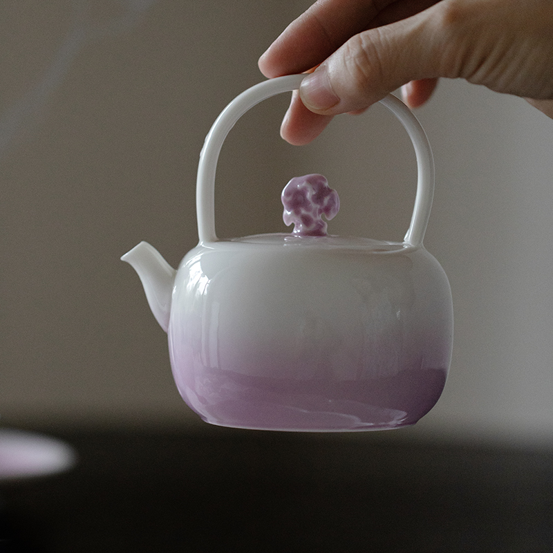 小清新日式太湖石提梁壶釉下彩陶瓷泡茶壶家用球孔过滤单壶茶壶