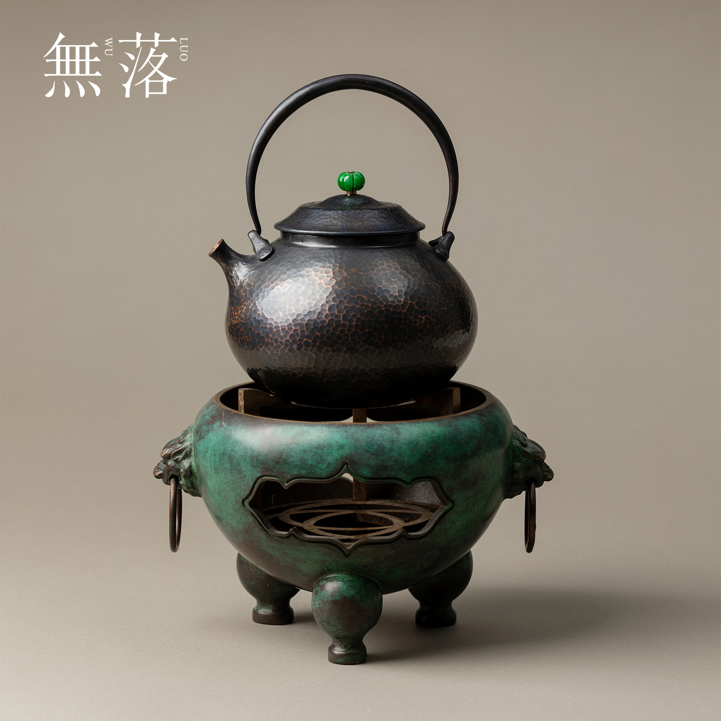 无落 青铜器酒精炉仿古烧水煮茶炉底座复古手工纯铜酒精灯火锅炉