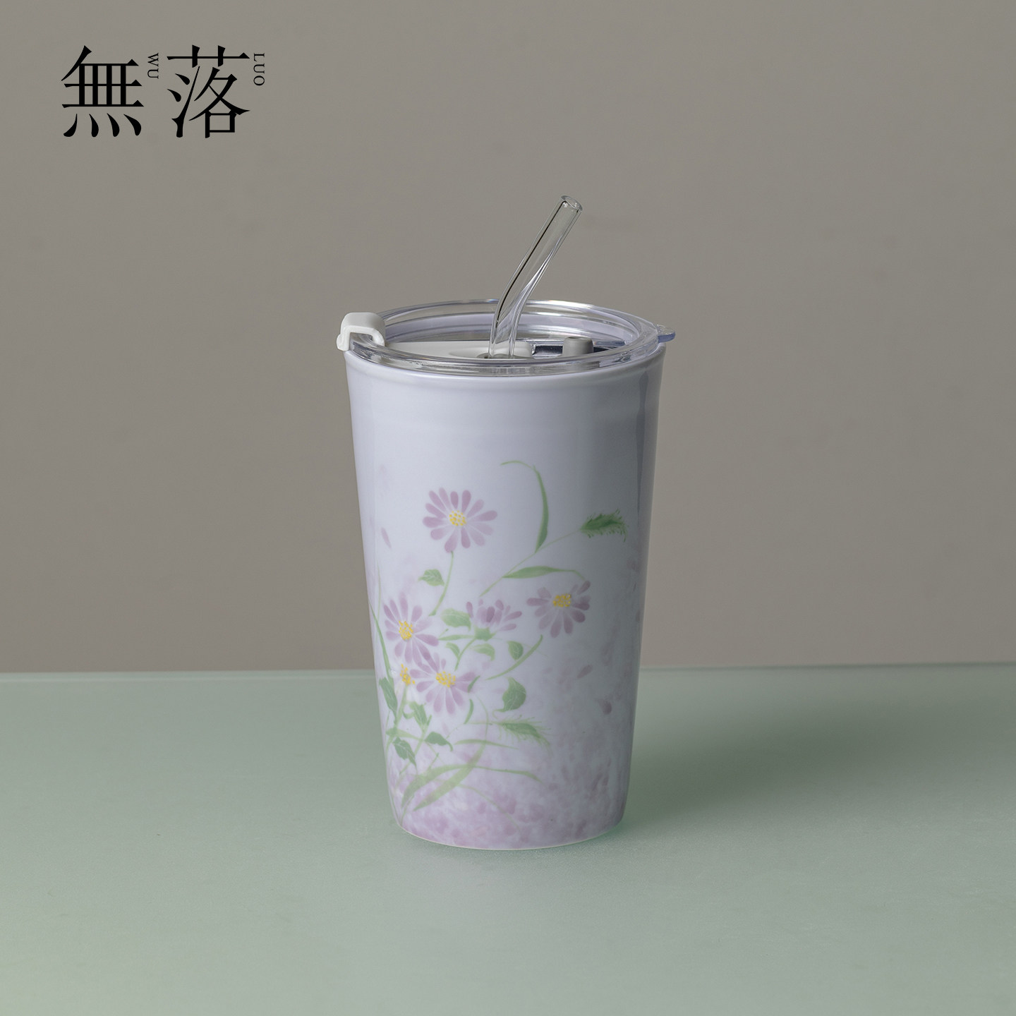无落云蕉紫手绘雏菊直饮杯多功能陶瓷吸管杯高颜值家用女生喝水杯图片