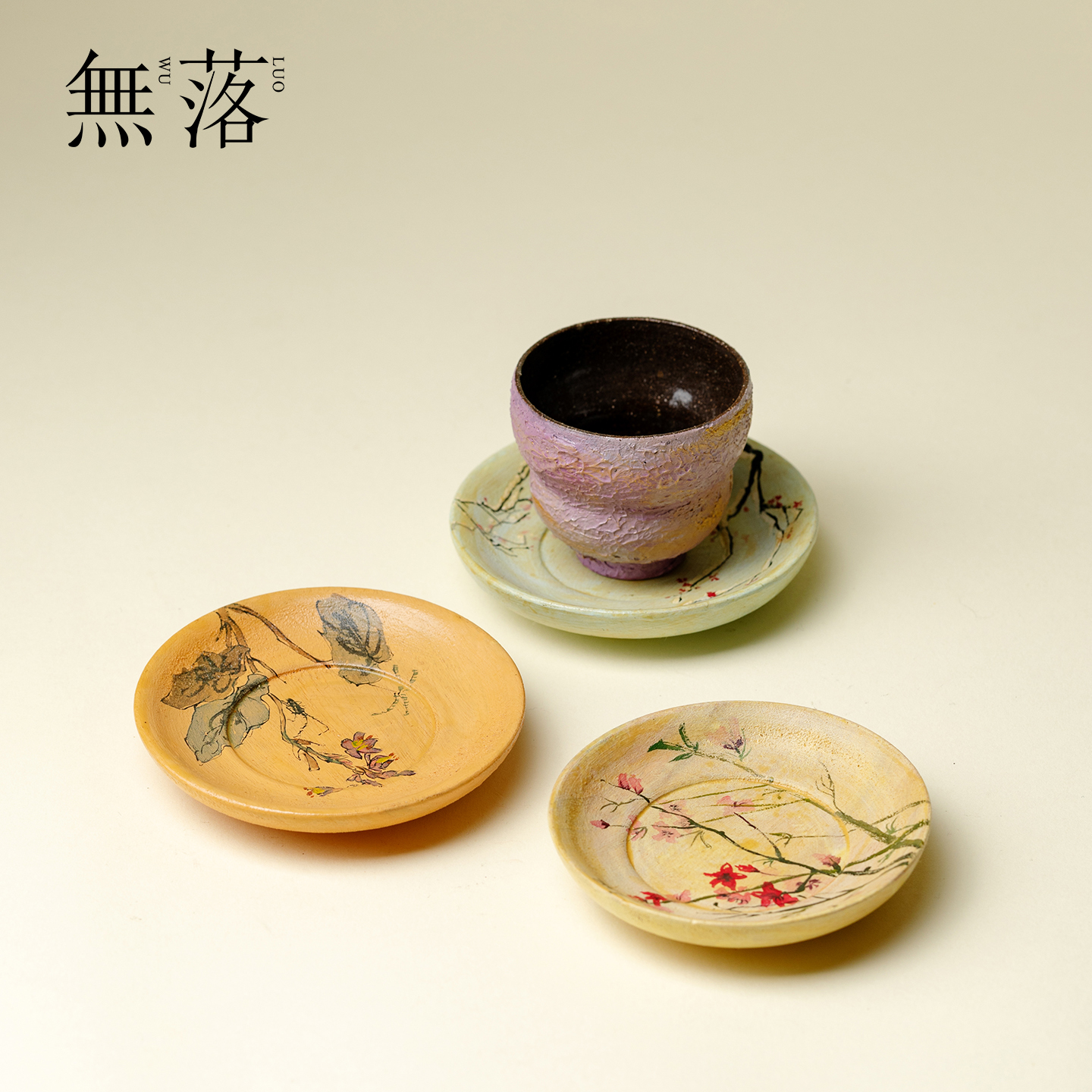 山几由大漆莳绘油画风茶杯垫杯托景德镇手工陶瓷防烫隔热茶道配件