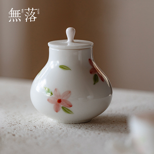 景德镇纯手绘釉下彩五角花瓣小茶罐家用功夫茶具茶桌摆件 无落