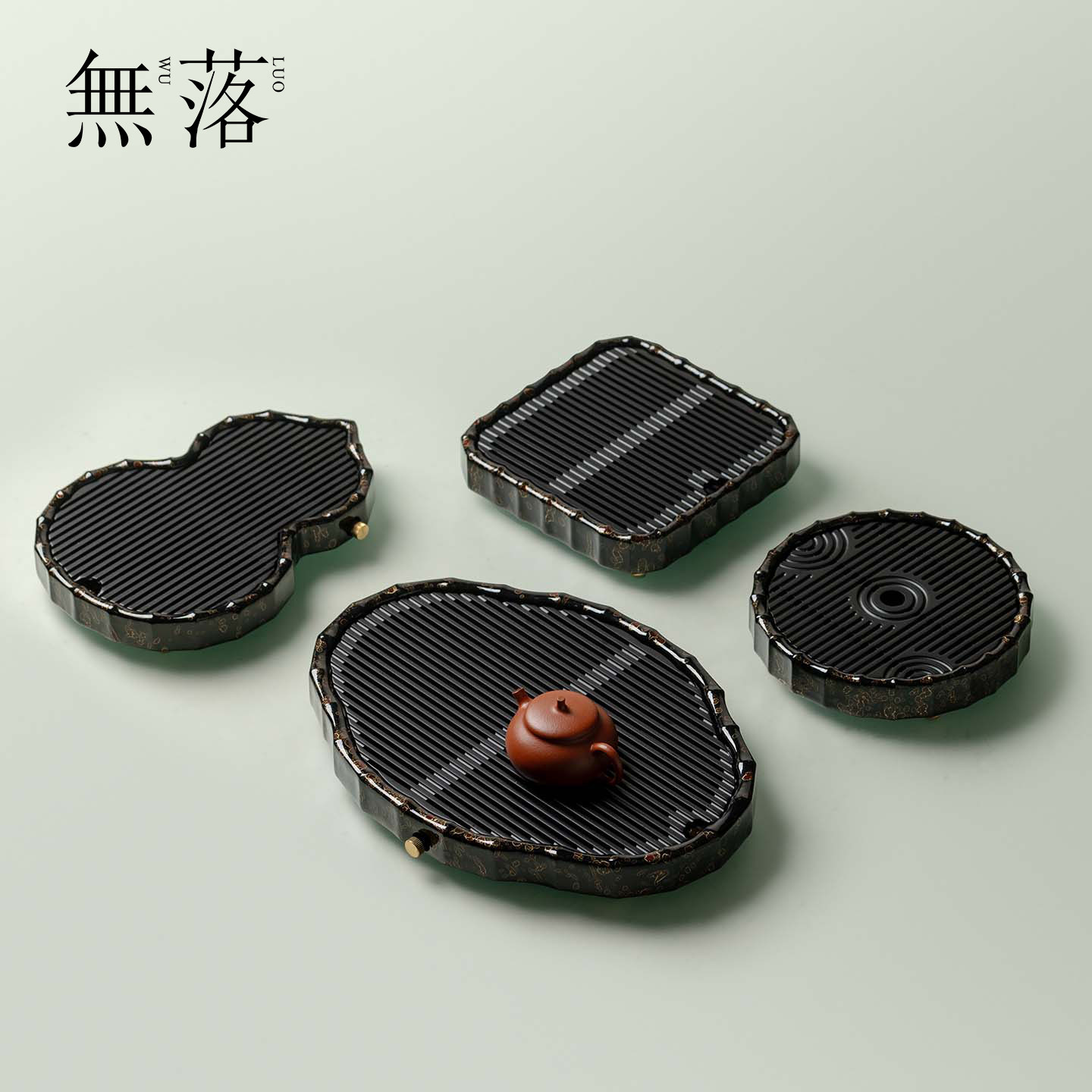 无落 中式手工漆器楠竹电胶木茶盘家用储水干泡台高档创意小茶台