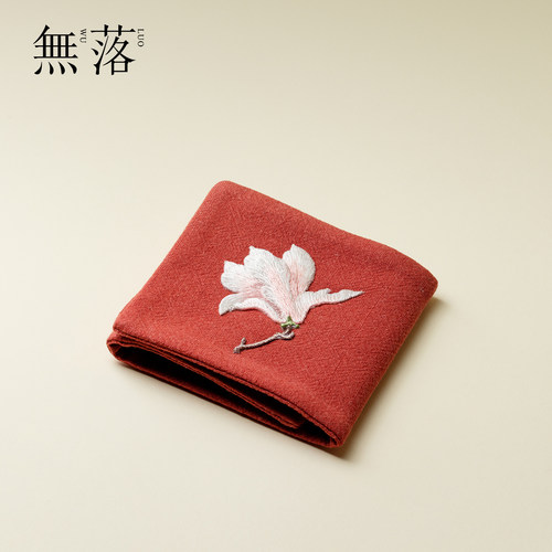 无落 刺绣玉兰花棉麻吸水茶巾中式茶桌布抹布加厚养壶巾茶道配件