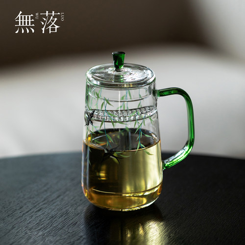 无落 高硼硅耐热玻璃喝茶杯精致简约大容量品茗杯自带茶滤闻香杯