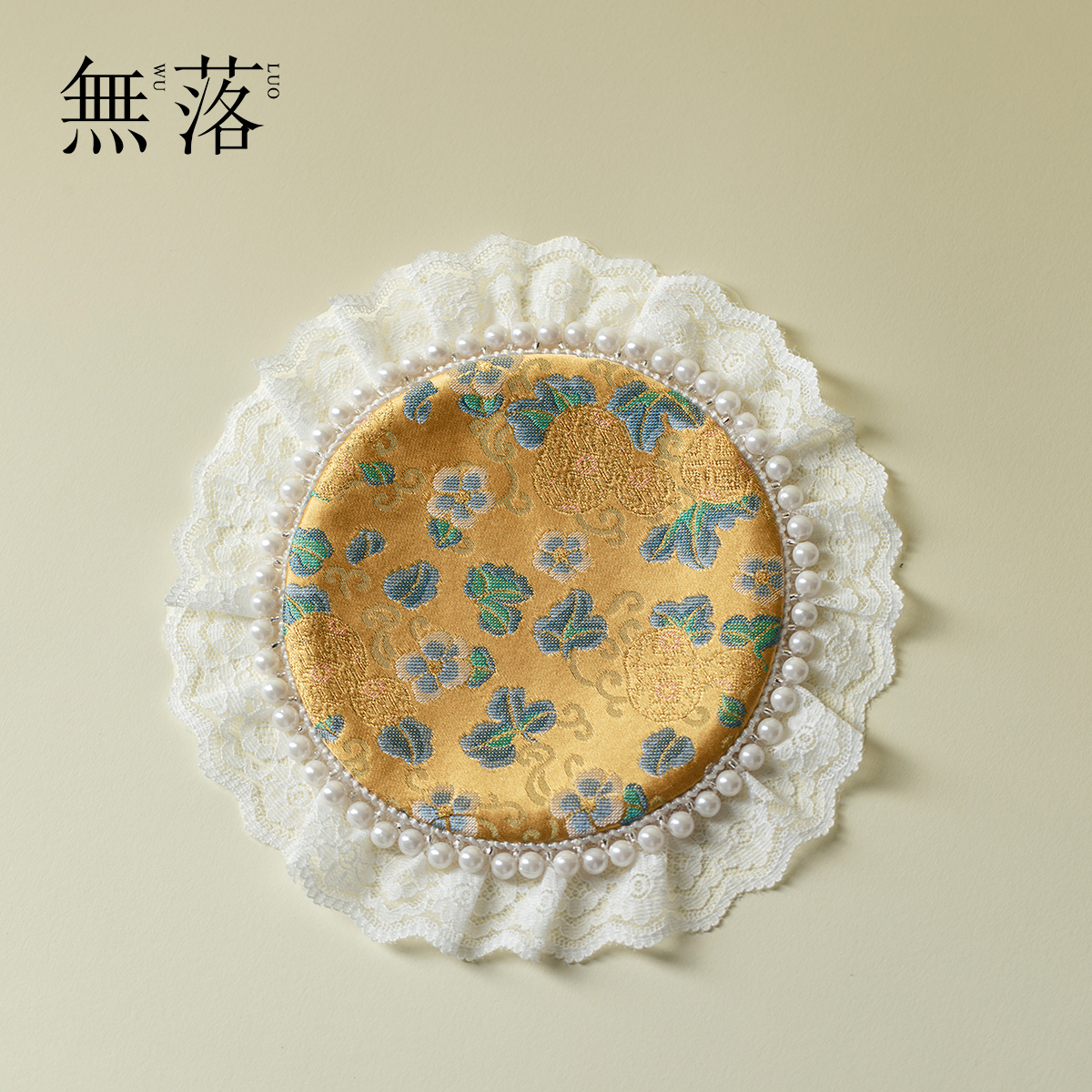 无落 原创手工珍珠圆形杯垫织锦刺绣隔热垫子茶壶干泡垫茶道配件