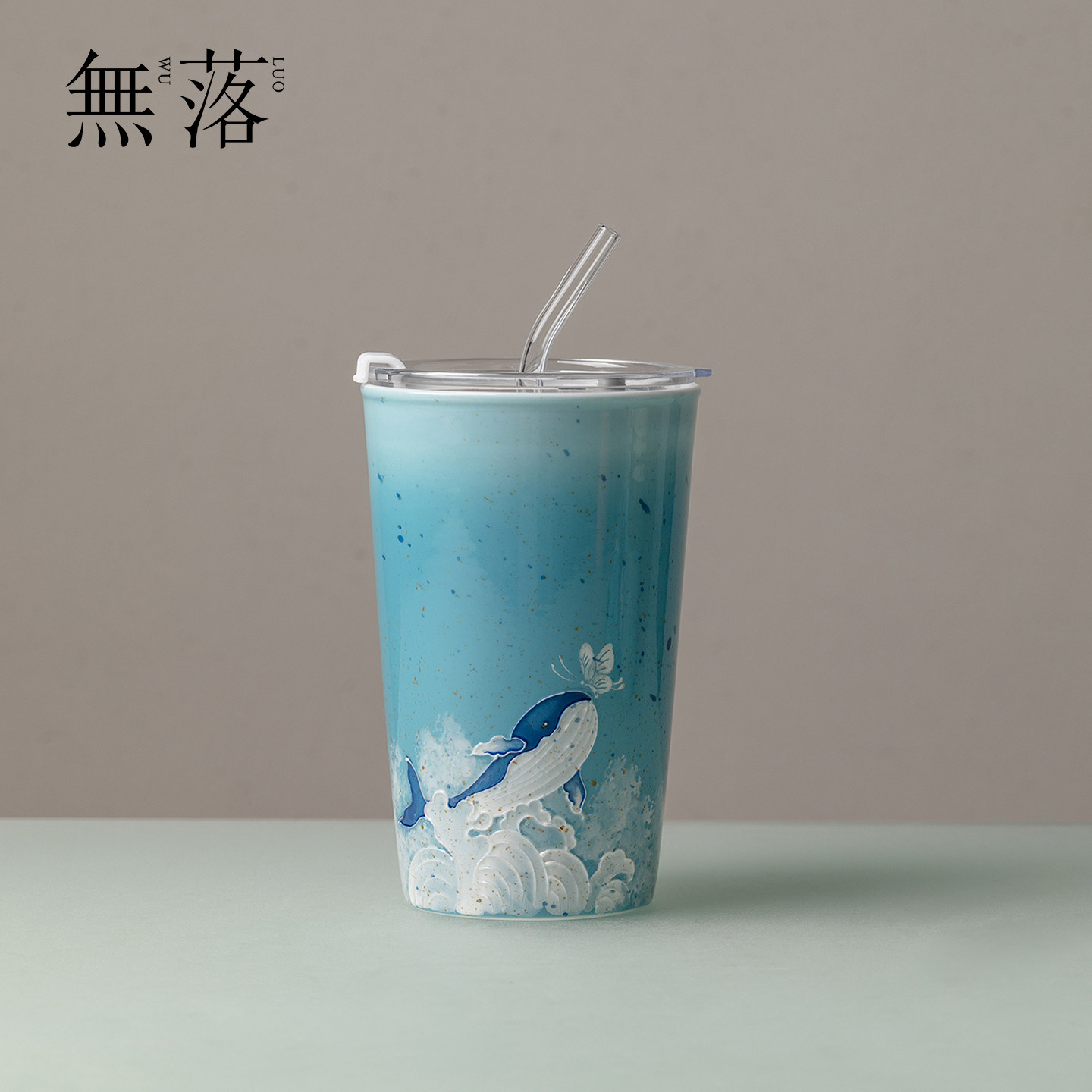 无落手绘陶瓷鲸舟直饮杯新中式赴山海家用吸管杯高颜值女生喝水杯图片