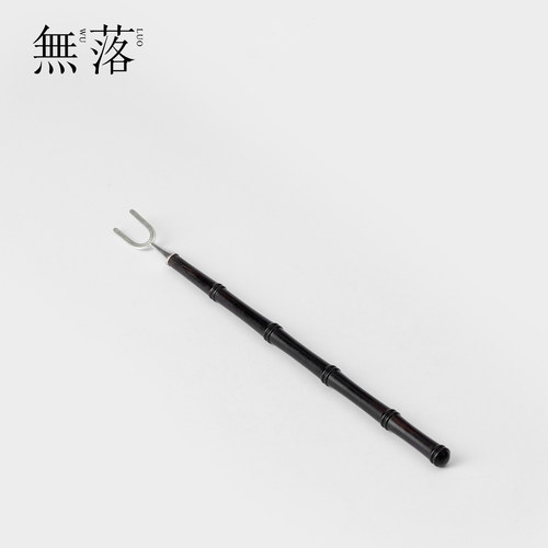 无落檀木柄壶盖叉烧水壶专用纯银壶叉黑防烫隔热夹子高端茶道配件