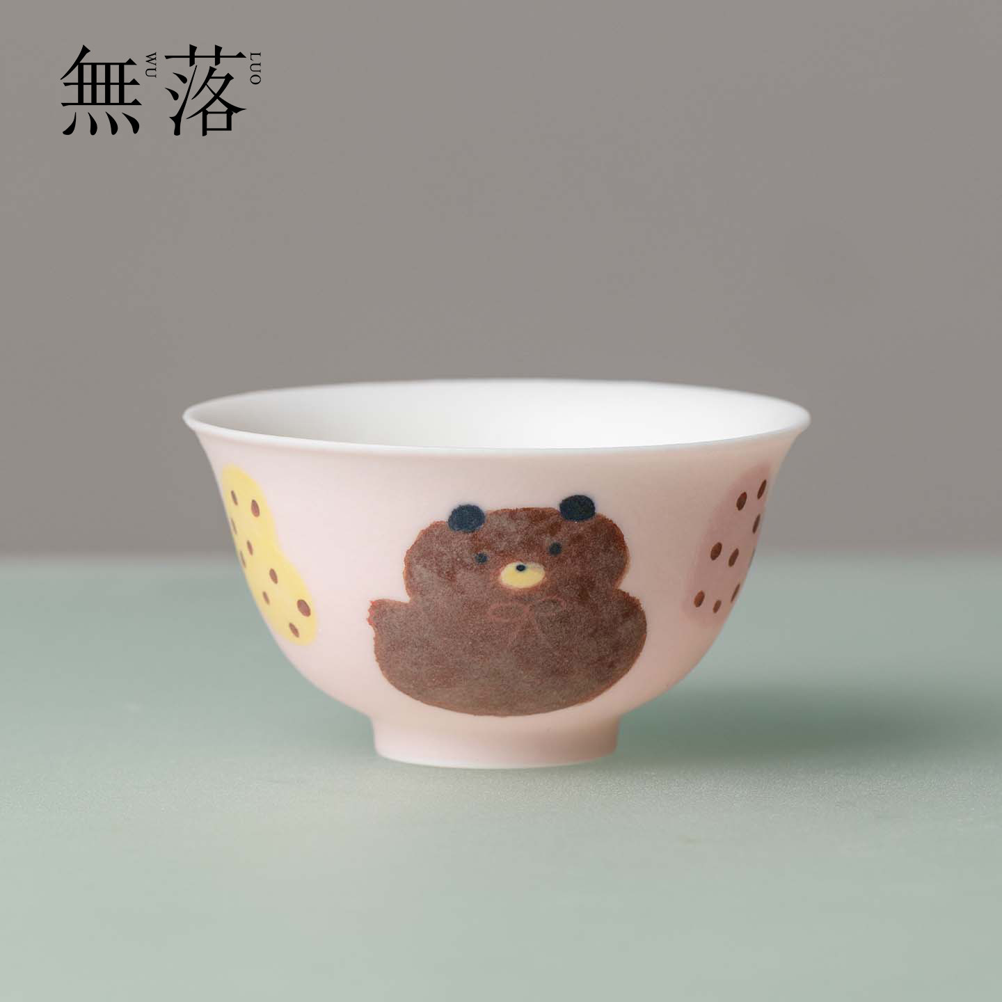 无落桃粉手绘小熊茶杯高颜值可爱风主人杯家用陶瓷创意茶具品茗杯