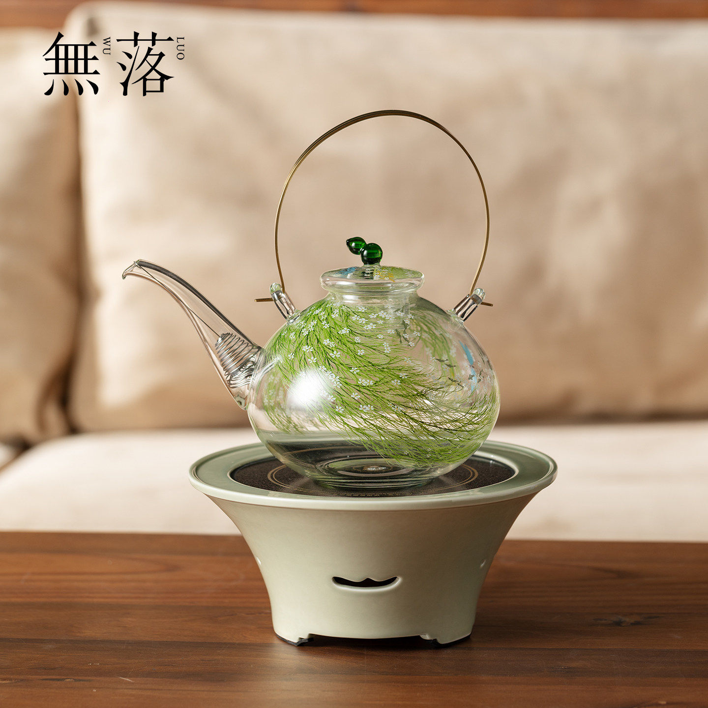 无落高端芊野浅予铜提梁壶手工越窑青瓷清予电陶炉家用大容量套装