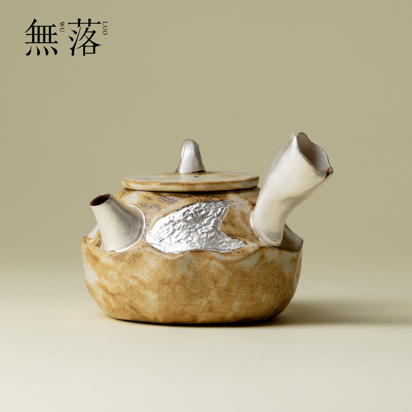 无落银装素裹李朝白拓片壶日式急须侧把壶高端手工鎏银泡茶器单壶