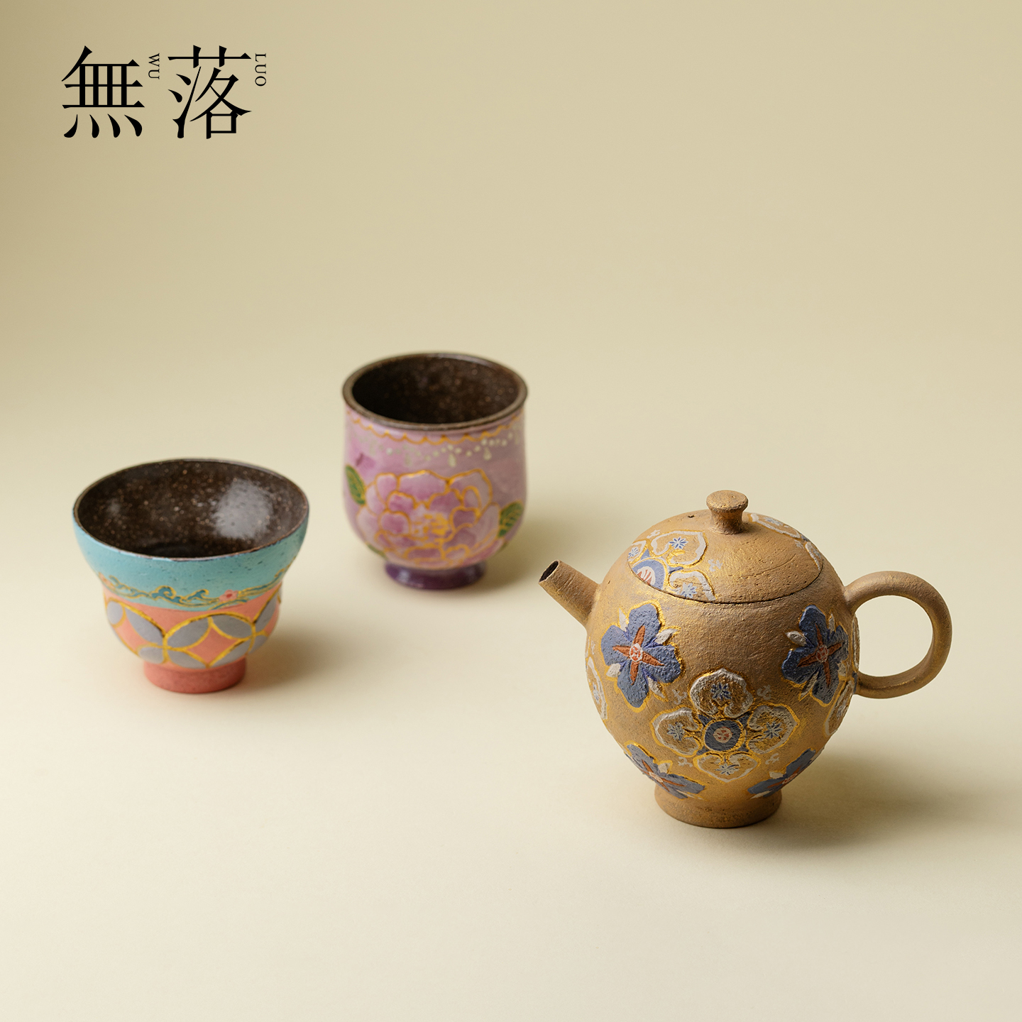 山几由大漆手绘宫灯壶茶杯景德镇创意手工茶具雕刻金莳绘单壶单杯