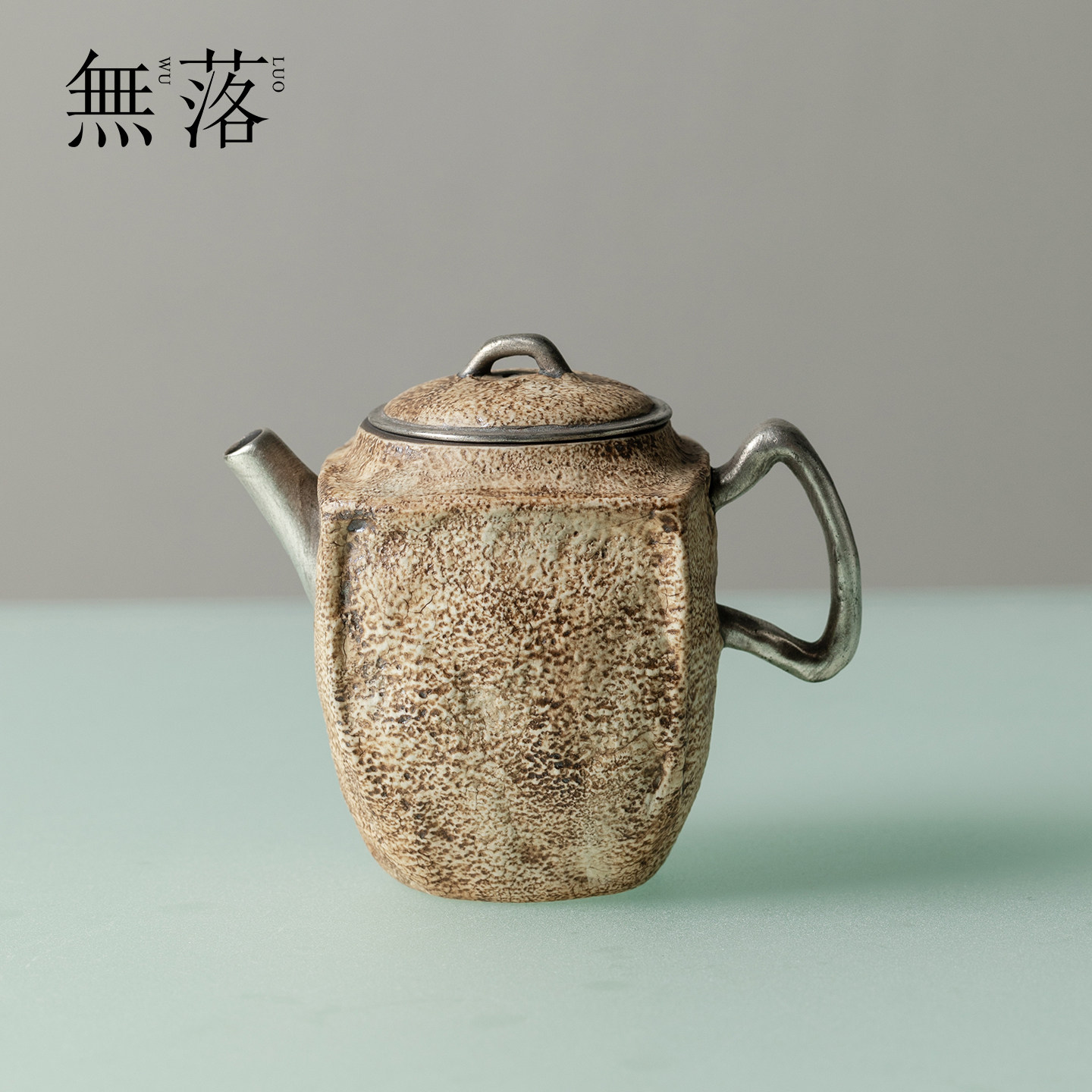 无落复古手工古拙石纹鎏银方圆壶中式陶瓷泡茶壶高端功夫茶具单壶