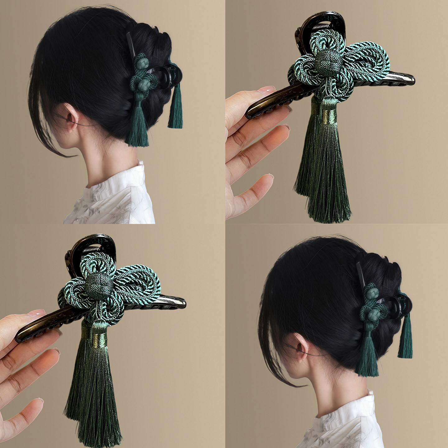 新中式中国结流苏旗袍抓夹