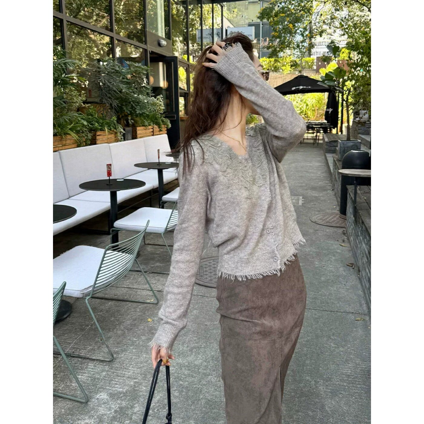 法式设计感流苏V领针织开衫女春秋季长袖毛衣小个子独特漂亮上衣