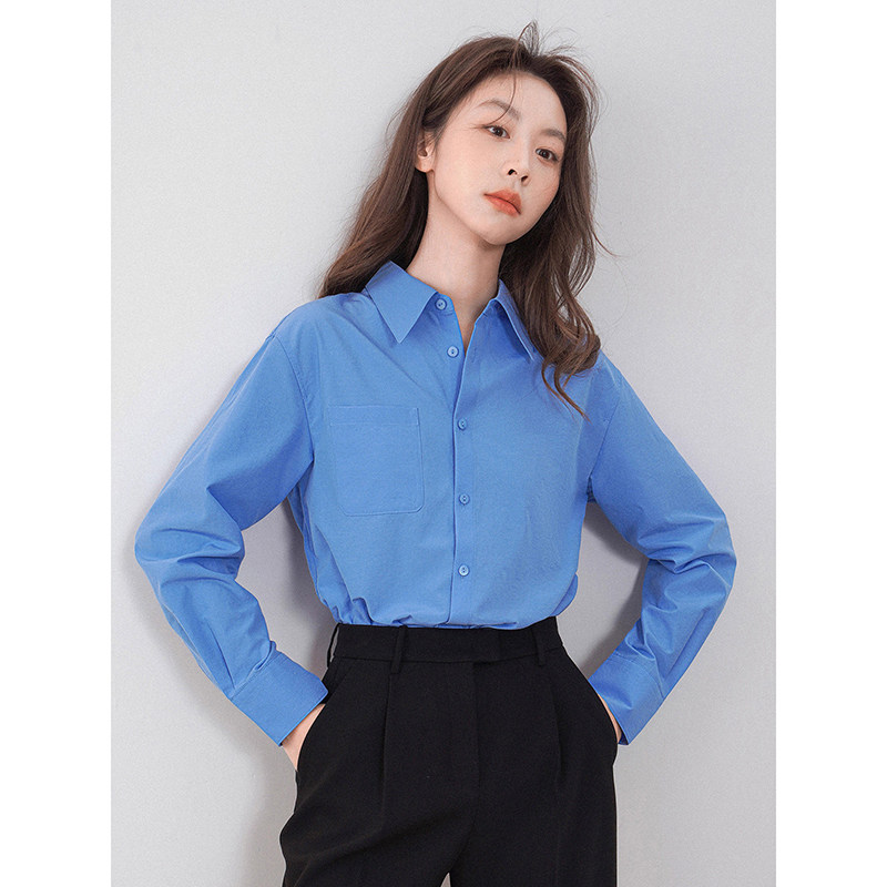 法式蓝色衬衫女春夏气质防晒上衣