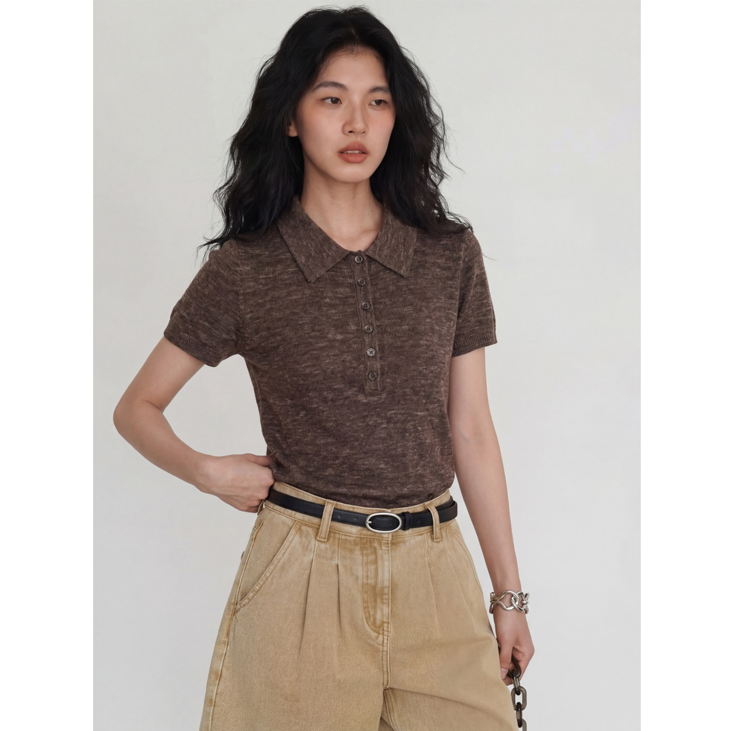 老钱风正肩冰丝polo衫女夏季法式凉感T恤高级感休闲气质显瘦上衣