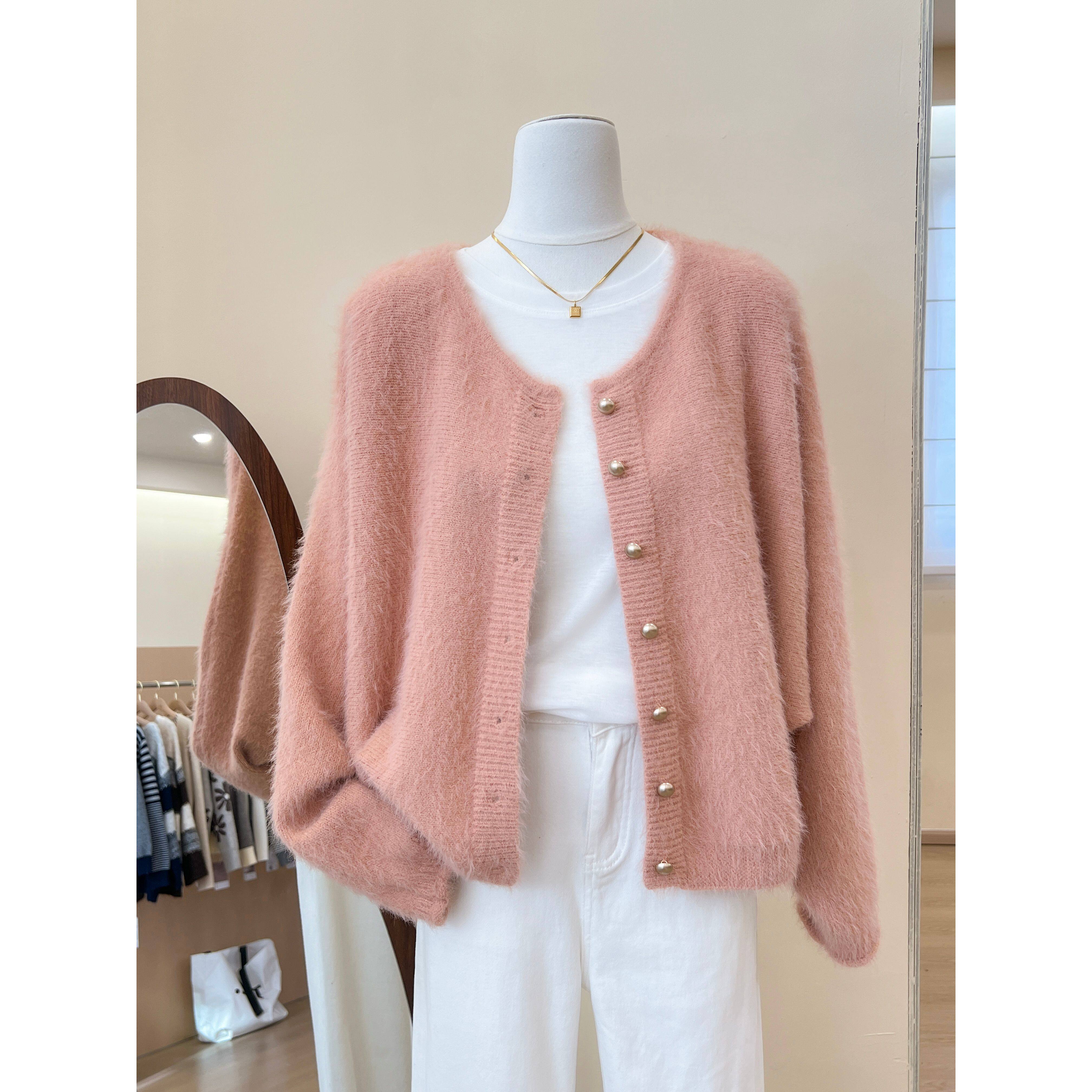 实拍~小香风韩系粉色针织开衫外套女秋冬独特漂亮毛衣外穿上衣