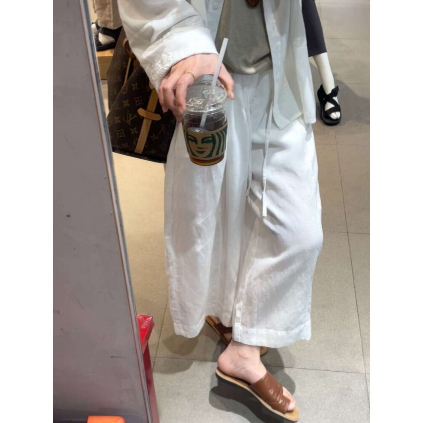 白色高腰阔腿裤女夏季垂感慵懒松弛感显瘦直筒休闲裤九分弯刀裤薄