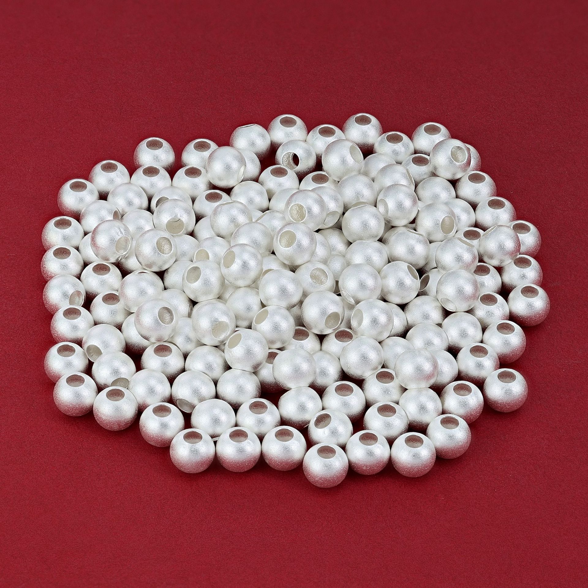 S925纯银隔珠喷砂工艺古法珠