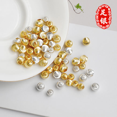 足银999银色金色猫眼项链编绳珠手链镀金DIY银饰配件车花圆珠串珠