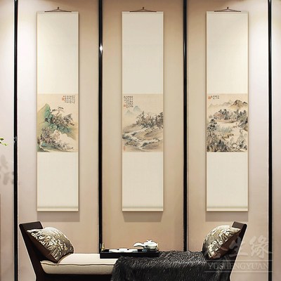 明清古画华研山水画中式卷轴挂画竖版餐厅书房装饰画客厅茶室壁画