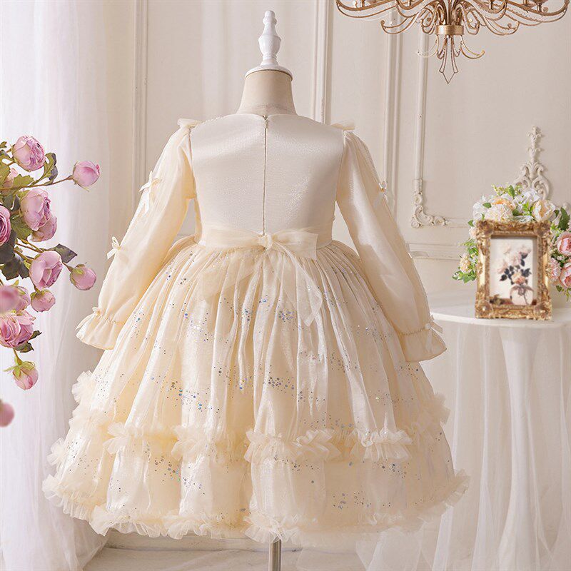 洋气女童生日表演出连衣裙春秋儿童长袖蓬蓬纱裙女孩礼服公主裙子