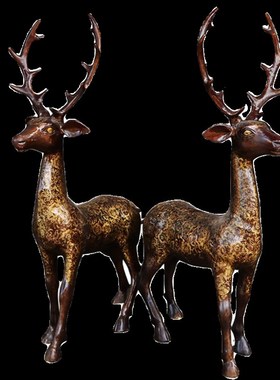 黄铜梅花鹿摆件一对招财客厅玄关酒柜动物装饰搬新家乔迁礼物铜鹿