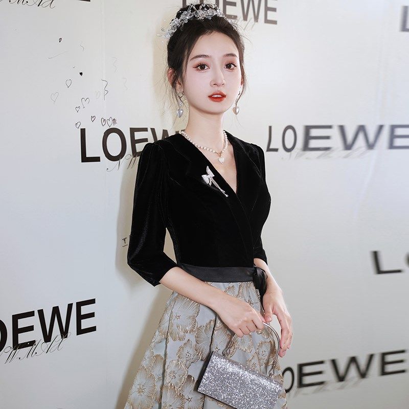 黑色年会晚礼服裙女2024新款轻奢小众高端宴会高级感法式主持人