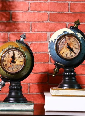 创意台式钟表座钟客厅卧室床头柜时钟地球坐钟摆件桌面小装饰品