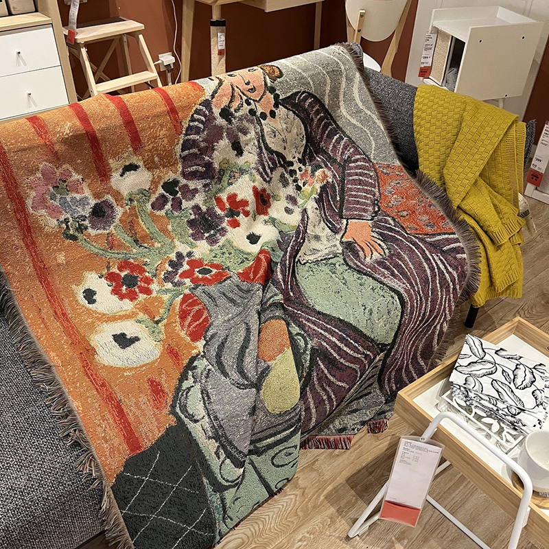美式抽象艺术休闲毯房间布置挂毯小众沙发毯牀搭巾针织线毯沙发巾
