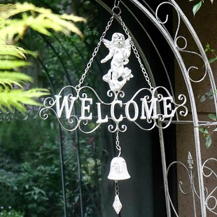 铁艺复古做旧蝴蝶风铃创意挂饰天使欢迎牌户外花园庭院装饰挂件