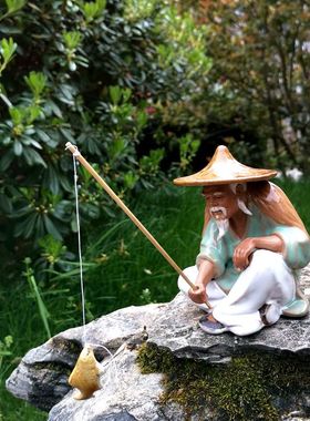 石湾公仔太公钓鱼纯手工摆件送礼装饰品田园风景德镇人物雕塑瓷