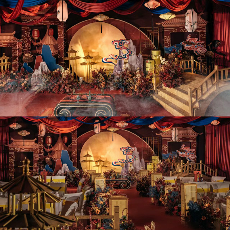 新款婚庆道具中式六角喜亭凉亭小屋路引婚礼布置摆件舞台迎宾装饰