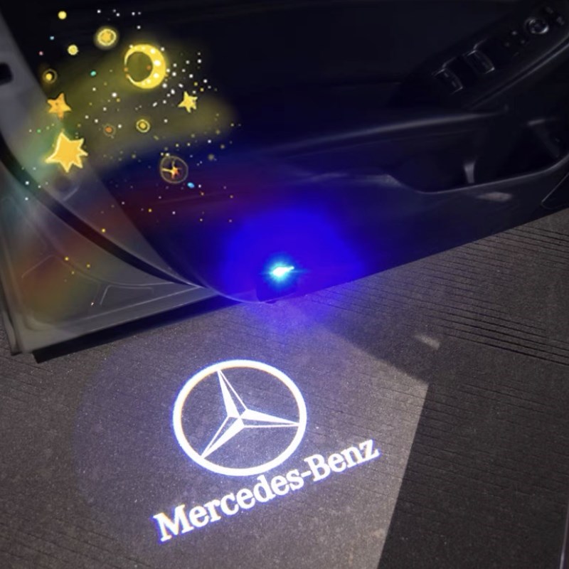 汽车奔驰充电式车门迎宾灯免接线开门即亮镭射高清感应投影氛围灯