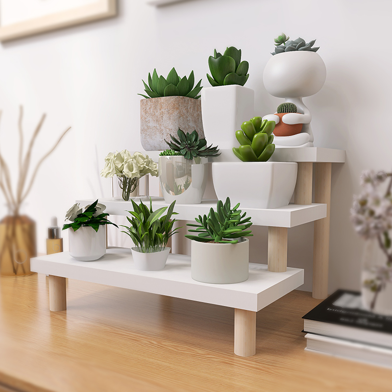 桌面阶梯式花架多层置物架多肉架子小型盆栽收纳架梯形展示架白色