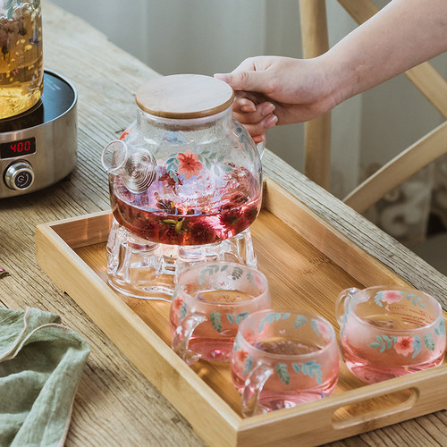 耐热玻璃花茶茶具加厚花茶壶花茶杯套装家用蜡烛电陶炉加热煮茶壶