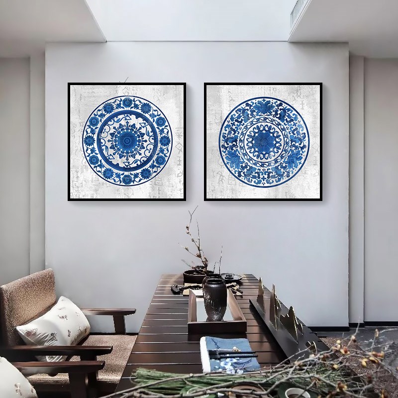 必画客厅装饰画沙发背景墙挂画书房壁画玄关装饰画新中式画青花瓷图片