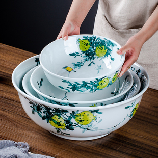 手绘笑口常开钵钵鸡容器大碗陶瓷汤碗大号家用创意和面盆带盖打蛋