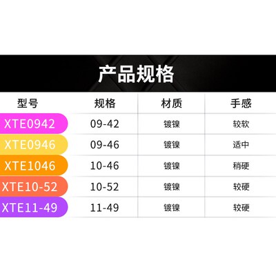 达达里奥XT电吉他弦镀膜防锈琴弦一套6根套装弦线全套0942 1046