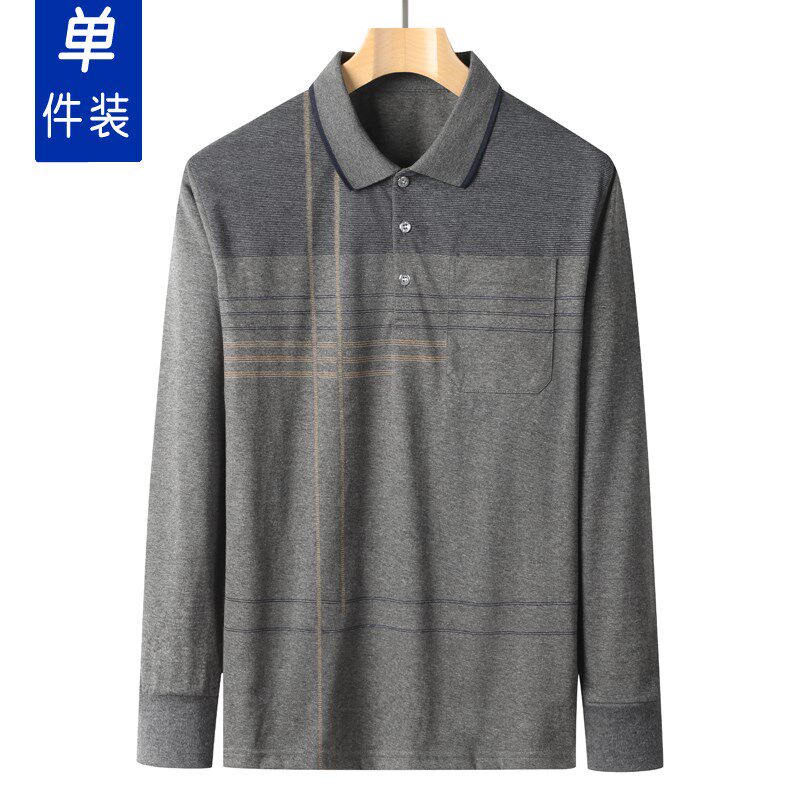 春秋爸爸装中老年男长袖POLO衫翻领卫衣宽松爷爷上衣打底衫秋衣