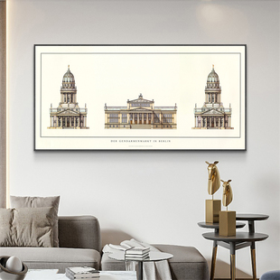 复古建筑装饰画横幅大尺寸美式欧式客厅挂画轻奢城堡卧室背景壁画