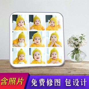 九宫格摆台照片定制水晶创意多张组合结婚照片放大挂墙全家福儿童