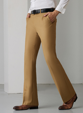 白色微喇叭裤男青年修身中腰阔腿大脚西装裤时尚百搭垂顺休闲西裤