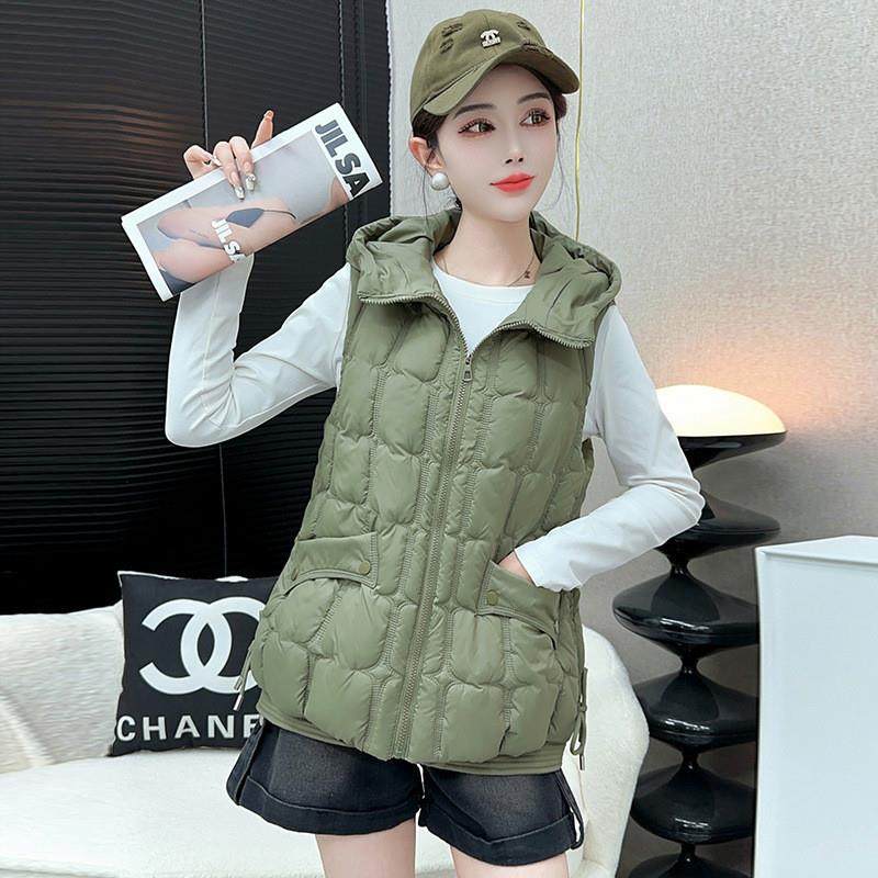 秋冬新款棉马甲女短款2025外穿时尚无袖连帽马夹加厚坎肩背心外套