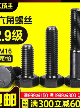 12.9级六角螺丝高强度外六角螺栓加长黑色D螺钉M6M8M10M12M14M16